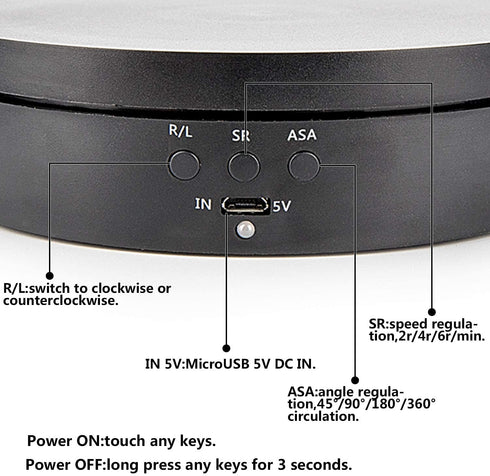 Leadleds 360 Degree Turntable Display Stand, 3 Speeds Electric Rotating Display Stand for Photography Video Shooting Props Jewelry (Black)