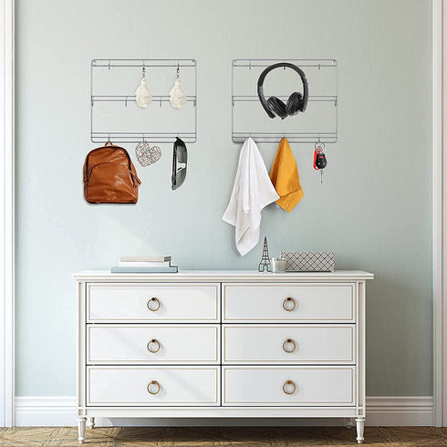 MOOACE 2 Pack Mug Rack Cup Holder, 3 Tier Metal Wall Mounted Coffee Mug Storage Rack with 10 Hooks, Cup Display Organizer for Coffee Mugs, Tea Cups, Mason Jars and More (Silver)