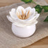 DOITOOL 2 Pcs Qtips Holder Canisters Lotus Flower Shaped Cotton Swab Holder Cotton Bud Toothpick Dispenser with Lid for Home Kitchen