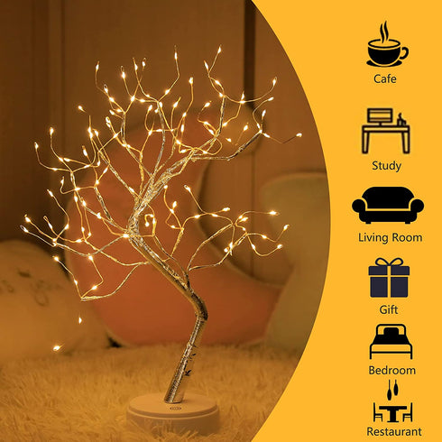 MEETYOU Tabletop Bonsai Tree Lights, DIY LED Artificial Tree Lamp ,Battery/USB Operated Night Light for Room Decor, Home Decor,Bedroom, Wedding,Christmas, (Warm White, 108 LED Sliver )