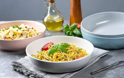 Kook Ceramic Pasta Bowl Set, For Soups and Salads, Serving Bowls, Large Capacity, Microwave & Dishwasher Safe, Set of 4, 40 oz