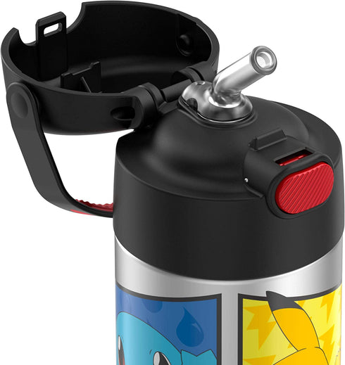 THERMOS FUNTAINER 12 Ounce Stainless Steel Vacuum Insulated Kids Straw Bottle, Pokemon