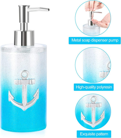 Bathroom Accessories Set, 5 PCS Resin Glass Bath Ensemble Set - Soap Dispenser + Soap Dish + Tumble Cup + Toothbrush Holder + Cotton Canister, Modern Bathroom Home Decor, Countertop Vanity Organizer