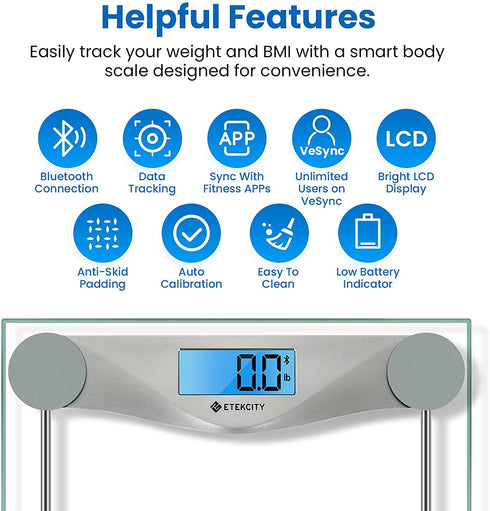 Etekcity Bathroom Scale for Body Weight BMI Scale, Upgraded Bluetooth Digital Scale, Large Blue LCD Backlight Display, High Precision Measurements, 400 Pounds
