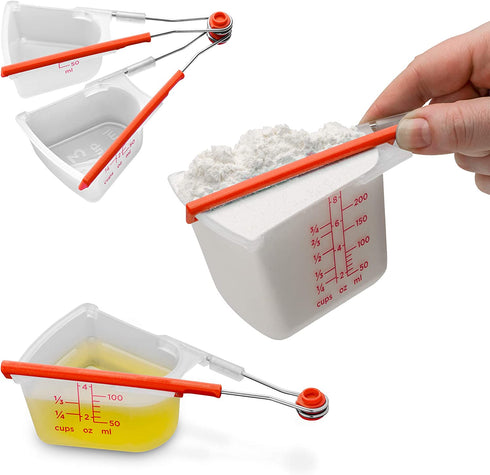 Dreamfarm Levups | Scraping Self-Leveling Measuring Cups | Set of 4 Cups | Red