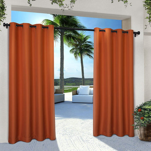 Exclusive Home Indoor/Outdoor Solid Cabana Grommet Top Curtain Panel, Mecca Orange, 54x96, 2 Piece