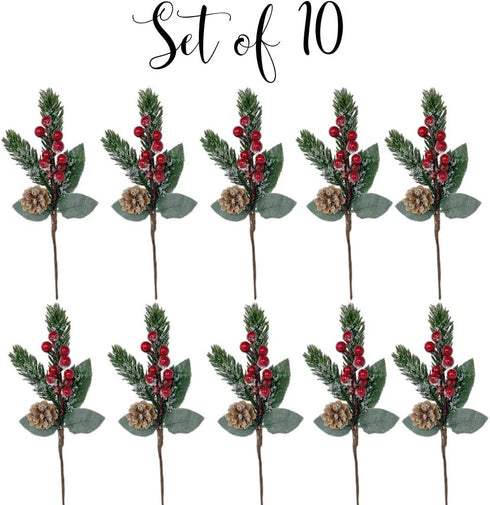 Pine Snowy Flower Picks 10 PiecesSnow Flocked Red Holly Berry Pine Cone Holiday Floral Sprays Decoration 11 Inch Flexible Stems DIY for Christmas Crafts Party Festive Home D©cor€¦