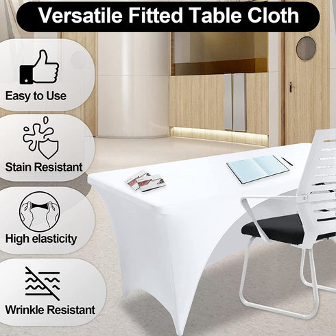 FestiCorp White Fitted Table Cover for 6 Foot Table - Spandex Massage Lash Bed Table Covers 6Ft, Elastic Table Cloths, Open Back Stretch Table Clothes for Party, DJ Table, Banquets, Events, Trade Show