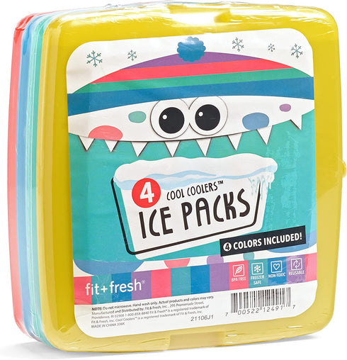Fit & Fresh Cool Slim Reusable Ice Packs Boxes, Lunch Bags and Coolers, Set of 4, Multicolored, 4 Pack