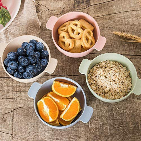 shopwithgreen Unbreakable Kids Bowls -Microwave Dishwasher Safe- Wheat Straw Snack Bowl Sets for Kids/Toddler/Children/Baby Feeding - 4 Bowls and 4 Spoons, Lightweight and Durable (Small)
