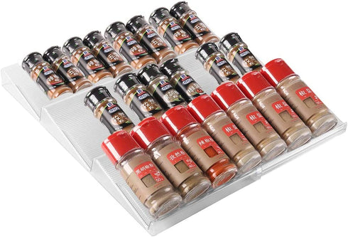 YCOCO 3 Tier Expandable Spice Rack Organizer for Kitchen Countertop,Cabinet Drawer and Pantry,Plastic Slanted Spice Bottle Storage Shelf Tray for Condiments,Clear