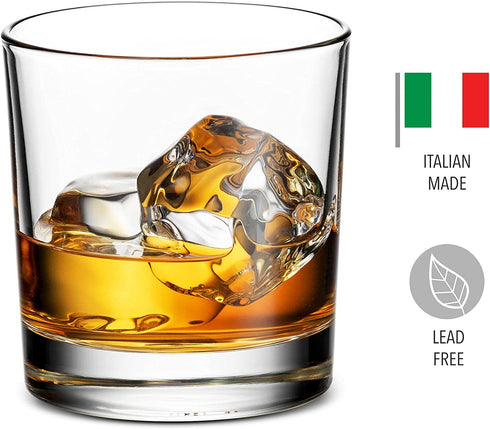Godinger Old Fashioned Whiskey Glasses, Italian Made Glass Beverage Cups - Set of 4