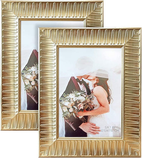 ArtbyHannah 5x7 Inch 2 Pack Modern Champagne Gold Picture Frame Sets for TableTop Display or Wall Mounting,Photo Frames for Wedding or Home Decoration