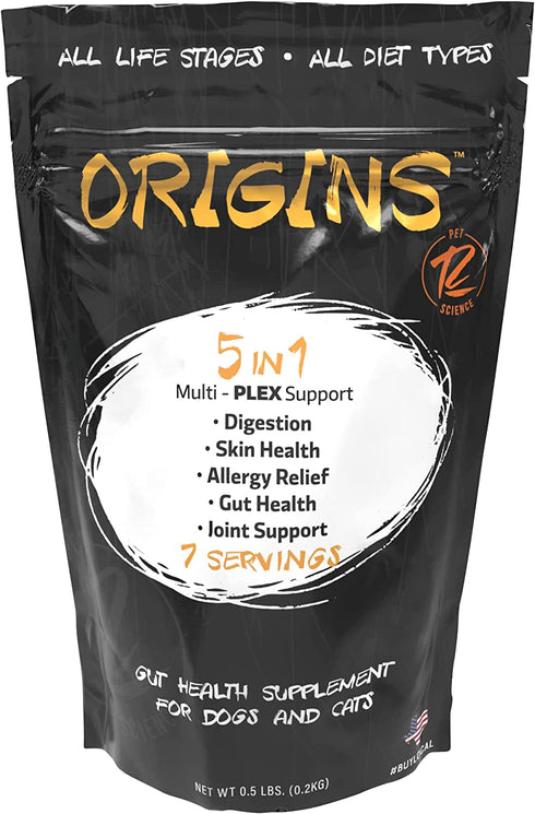 ROGUE PET SCIENCE Origins 5-in-1 Dog Supplement - Powdered Food Topper w/ Natural Omega 3 Fish Oil - Supports Healthy Digestion, Skin, and Coat - Helps Reduce Itching & Joint Inflammation (1/2 lb)