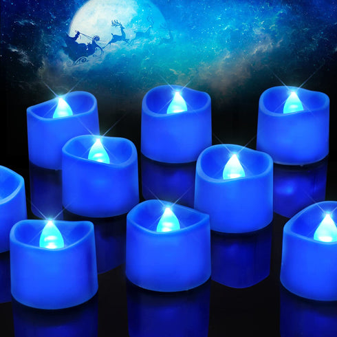 Homemory 24PACK Blue Tea Lights Candles, Flameless Flickering LED Candles Battery Operated, Navy Blue Tea Lights, Blue Base, Batteries Included