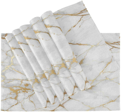 One Bear Marble Placemats White and Gold Texture Placemat Table Mats Non Slip Heat Resistant Placemats for Dining Table Kitchen Holiday Party Set of 6