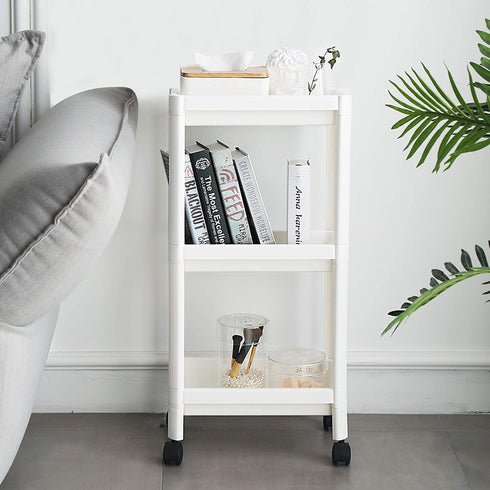 Flowmist 3 Tier Slim Storage Cart Rolling Laundry Cart Bathroom Shelves Organizer, with Wheels for Bathroom Laundry Pantry Kitchen Narrow Places