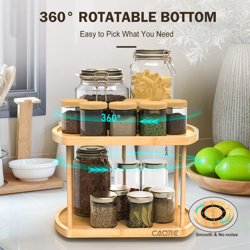 Lazy Susan Organizer Turntable for Cabinet, CAORE Spice Organizer Cabinet 13 inch, 2-Tier Lazy Susan Spice Rack Holder Removable Spinning Tray, 360° Rotating for Kitchen, Table Storage
