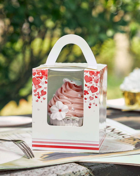 Yotruth Valentines Heart Cupcake Boxes Pink 25 Sets Easy Assembly with Insert (Choice Series)