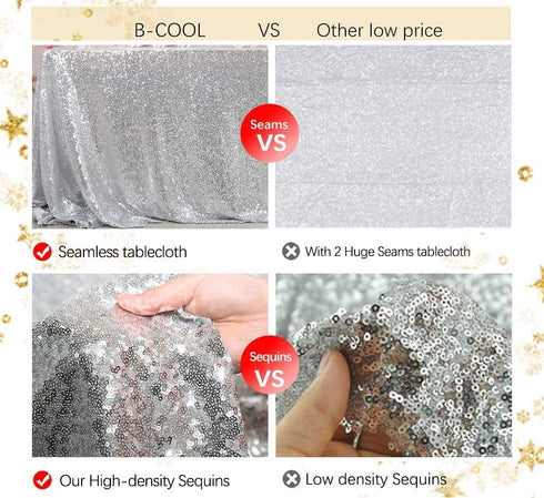 B-COOL 60x102 Inch Christmas Tablecloth Rectangle Silver Sequin Tablecloth Sequin Table Linens Glitter Tablecloth Wedding Sequin Tablecloth for Christmas