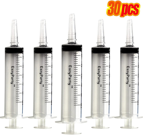 Jello Party Syringes with 5 Extra Caps, 30 Pack Reusable 2oz Plastic Party shots Syringes, and Cleaning Brush,great for filling Jello, Pudding, Patrick's Day, Graduation party