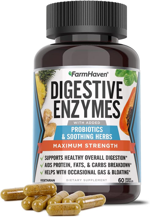 FarmHaven Digestive Enzymes Capsules, Digestion Supplements with Probiotics for Bloating & Bloat Gas Relief, Digest Aid - Enzyme Supplement to Boost Gut Health, Supplements for Digestive Health