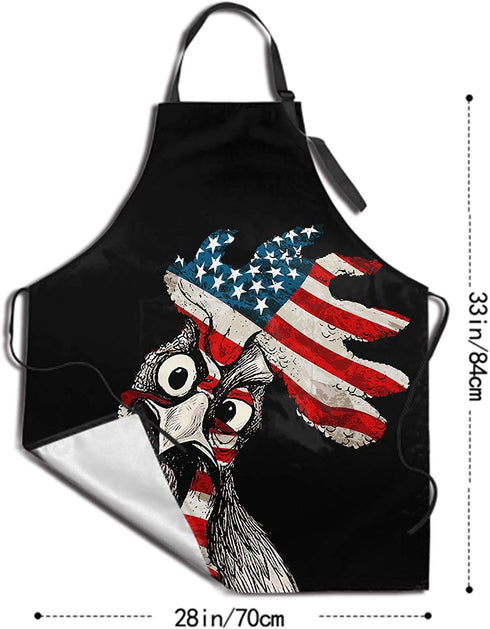 Fashion Apron Funny Chicken Illustration Print Kitchen Chef's Aprons with Adjustable Straps, Cross Back for Home, Artist, Crafting, Restaurant