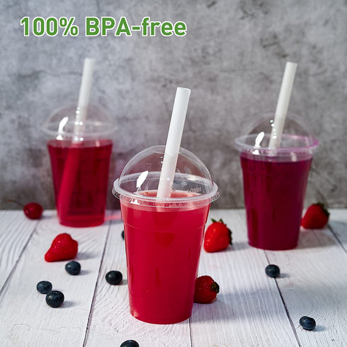 100 PACK 12 oz Clear Plastic Cups with Dome Lids, Disposable Dessert Cups, Parfait cups for Ice Cream, Iced Cold Coffee Drinks, Cupcake, Fruit Cups for Party