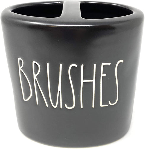 Rae Dunn BRUSHES Holder - allside black ceramic - Toothbrush holder