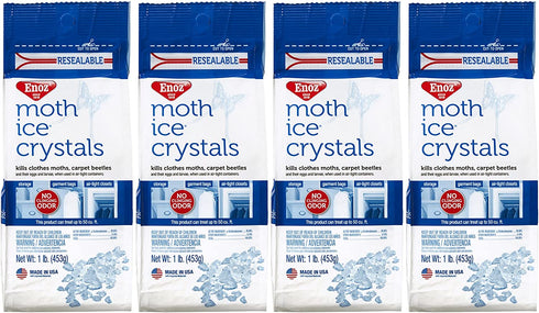 Enoz Moth Ice Crystals, Kills Clothes Moths and Carpet Beetles, No Clinging Odor, 16 Oz (Pack of 4)