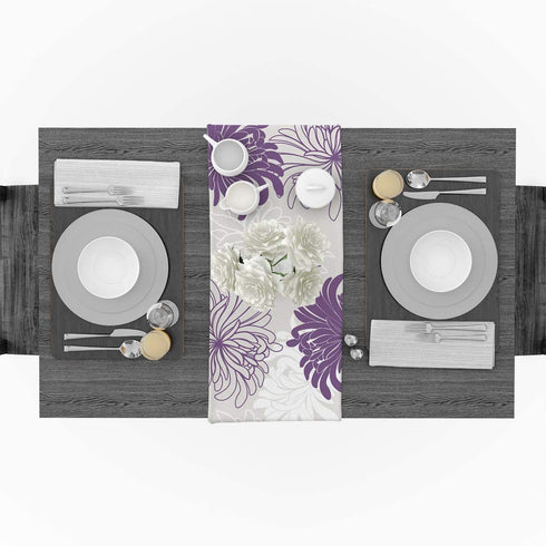 Dinning Table Runners Dahlia Pinnata Flower Turquoise Purple and White Farmhouse Decoration, Birthday Weekend Party, Wedding Table Runner 13 x 70 Inches