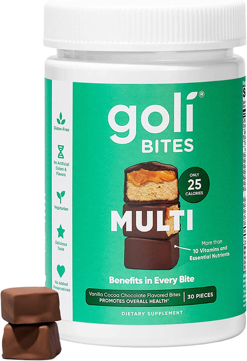 Goli® Multi Vitamin Bites - 30 Count - Milk Chocolate Vanilla Cocoa Flavor 10+ Vitamins & Nutrients for Overall Health & Wellbeing, Immune Support, Nervous System Support, Bone and Muscular Health