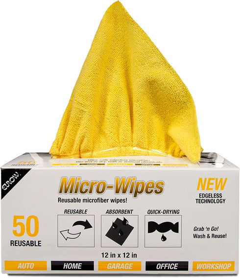Eurow Reusable Microfiber Cleaning and Drying Wipes with Dispenser Box, 200GSM, 12 by 12 Inches, Pack of 50