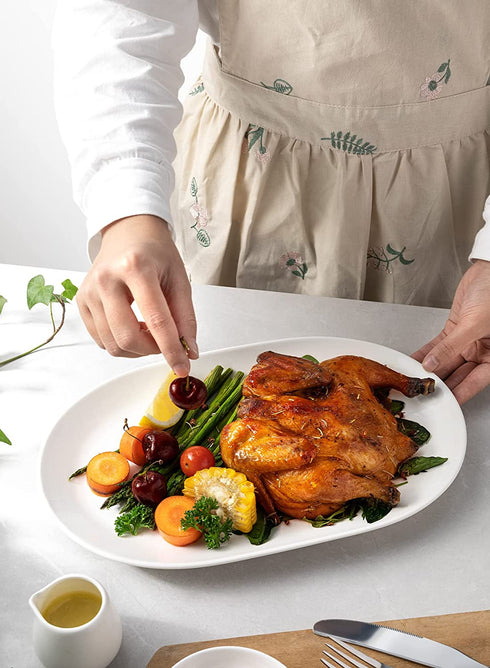 Sweese 747.101 White Serving Platters, 13.3 Inch Porcelain Serving Platters for Party, Large Oval Serving Trays Serving Plates for Fish Dish, Steak, Restaurant, Dessert Shop, Set of 2