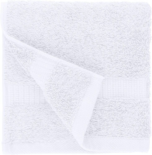 24-Pack White Washcloths - 100% Ringspun Cotton Face Cloths with Double Stitched Side Hem - Multi-Purpose Wash Rags, Bathroom Towel, Kitchen Towel, and Gym Towel - Machine Washable