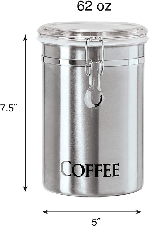 Oggi Coffee Canister, 5" x 7.75", Stainless Steel