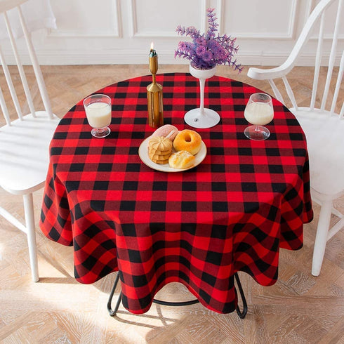 YAD 55 Inch Buffalo Plaid Round Tablecloth Checkered Round Table Cover for Christmas Decor Wedding Kitchen Dinning Room Party Home Picnic (Red and Black, Round 55") (RED)