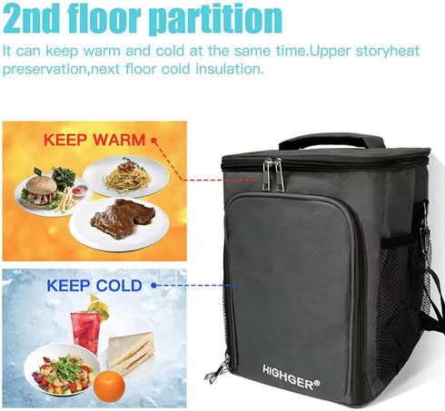 11L!2 Compartment Lunch Box,2 Deck/Dual Compartment/2 Compartments/Double Deck Insulated Lunch Bag Box,Lunch Box for Men/Women,Lunch Bag for Women/Men,Reusable Bag,Beach Cooler Bag