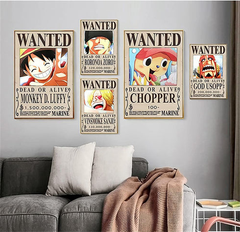 One Piece Wanted Posters, New Edition, 28.5cm—19.5cm, Luffy 1.5 Billion, Pack of 24