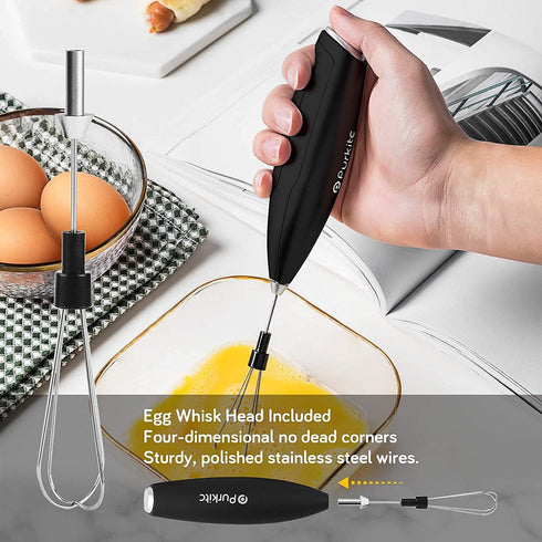 Purkitc Milk Frother Coffee Frother With Detachable Electric Whisk And Extra Eggbeater Head Handheld Drink Mixer For Coffee Matcha Hot Chocolate High Powered Low Noise With Stand Included