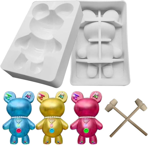 Bear Chocolate Silicone Molds, Large (7.6 inch X 5.1 inch) 3D Breakable Tedddy Bear Chocolate Mold with 2 Hammer, Bear Candy Molds for Mousse Cake, Gummy Bear Dessert Baking Jello Birthday Christmas