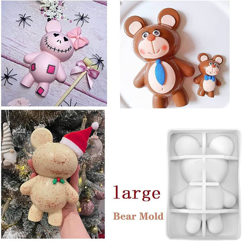 Bear Chocolate Silicone Molds, Large (7.6 inch X 5.1 inch) 3D Breakable Tedddy Bear Chocolate Mold with 2 Hammer, Bear Candy Molds for Mousse Cake, Gummy Bear Dessert Baking Jello Birthday Christmas
