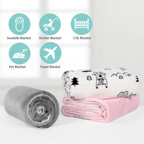 TILLYOU Reversible Plush Sherpa Fleece Baby Blanket for Boys, Girls, Kids, Toddler, Infant, Newborn, 40?x50? - Fuzzy Fluffy Warm Throw Blanket for Toddler Bed, Crib, Stroller, Bassinet, Pet, Reindeer