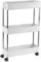 3 Tier Slim Storage Cart, with Wheels Mobile Shelving Unit Organizer, Rolling Utility Cart Bathroom Storage Shelf Rack, Plastic&Stainless Steel, for Bedrooms, Kitchen & Dressers, Narrow Places (White)