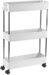 3 Tier Slim Storage Cart, with Wheels Mobile Shelving Unit Organizer, Rolling Utility Cart Bathroom Storage Shelf Rack, Plastic&Stainless Steel, for Bedrooms, Kitchen & Dressers, Narrow Places (White)
