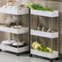 3 Tier Slim Storage Cart, with Wheels Mobile Shelving Unit Organizer, Rolling Utility Cart Bathroom Storage Shelf Rack, Plastic&Stainless Steel, for Bedrooms, Kitchen & Dressers, Narrow Places (White)