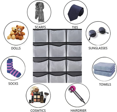 Hat Rack for Door or Wall, Baseball Hat Organizer Over The Door , 24 Deep Large Pockets Sports Caps Hat Display Storage Holder (Grey)