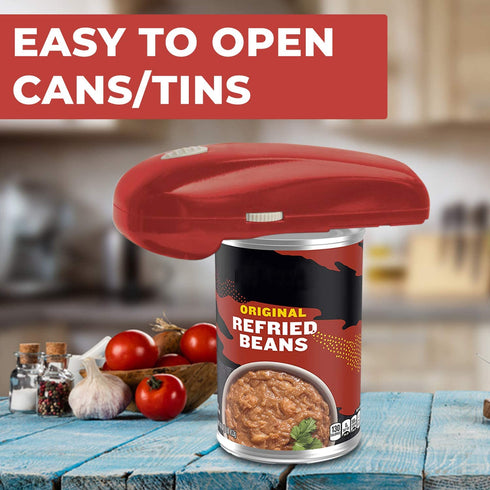 Hystrada Electric Can Opener - No Sharp Edge Handheld Can Opener - Battery Operated Can Opener - Easy One-Touch Operation Can Opener - Automatic Can Opener Works on All Types of Cans (Red)