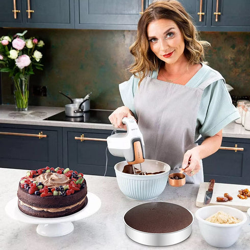 9½ Inch Cake Pan Set of 3, Deedro Stainless Steel Cake Pans Round Cake Baking Pans for Wedding Birthday Layer Cake, One-piece Molding, Healthy & Durable, Mirror Finish & Dishwasher Safe