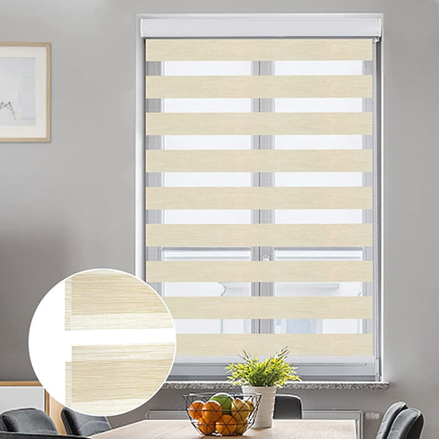 KCO Zebra Blinds for Windows, Dual Layer Roller Sheer Shades Blinds for Day and Night, Light Control Window Treatments Shades with Valance Cover, 40" W x 72" L, Striped Beige